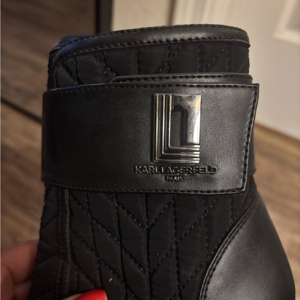 Karl Lagerfeld Black Quilted Women's Heeled Boots - Picture 4 of 5